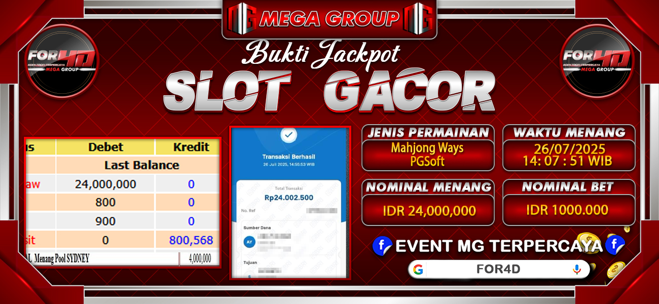 Bukti JP situs For4D hari Sabtu, 26 Juli 2025