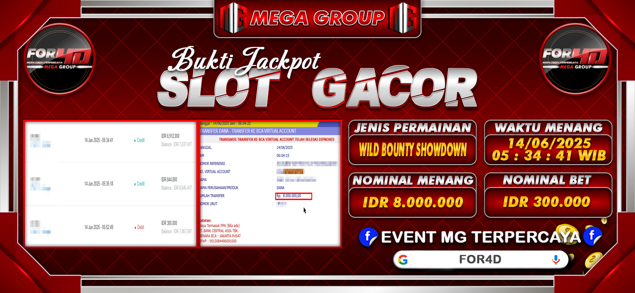 Bukti JP situs For4D hari Sabtu, 14 Juni 2025