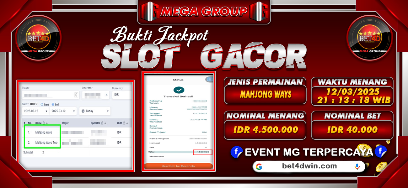 Bukti JP situs Bet4D hari Kamis, 13 Maret 2025