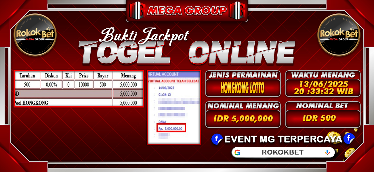 Bukti JP situs Rokokbet hari Sabtu, 14 Juni 2025