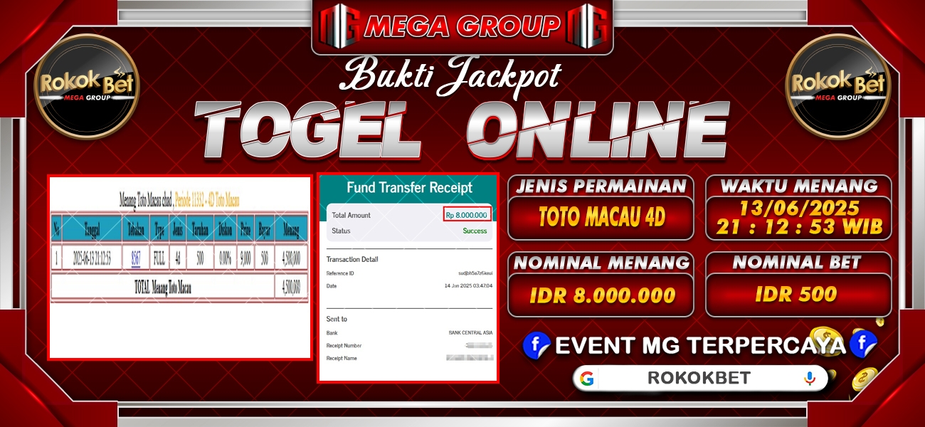 Bukti JP situs Rokokbet hari Sabtu, 14 Juni 2025