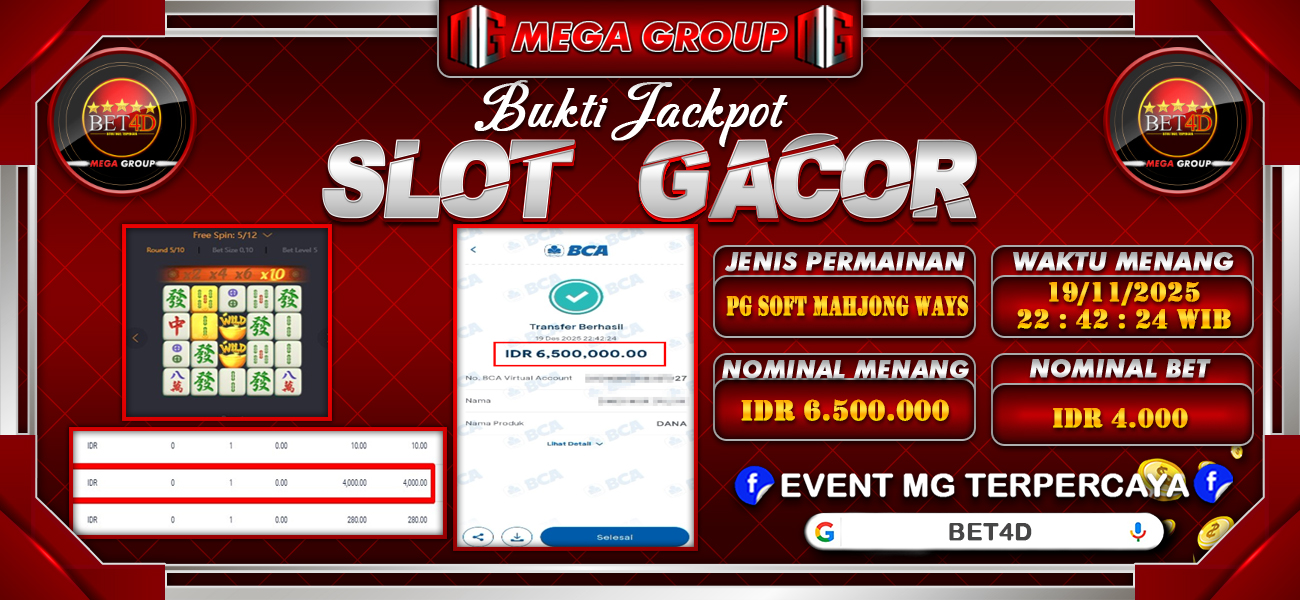 Bukti JP situs Bet4D hari Sabtu, 20 Desember 2025
