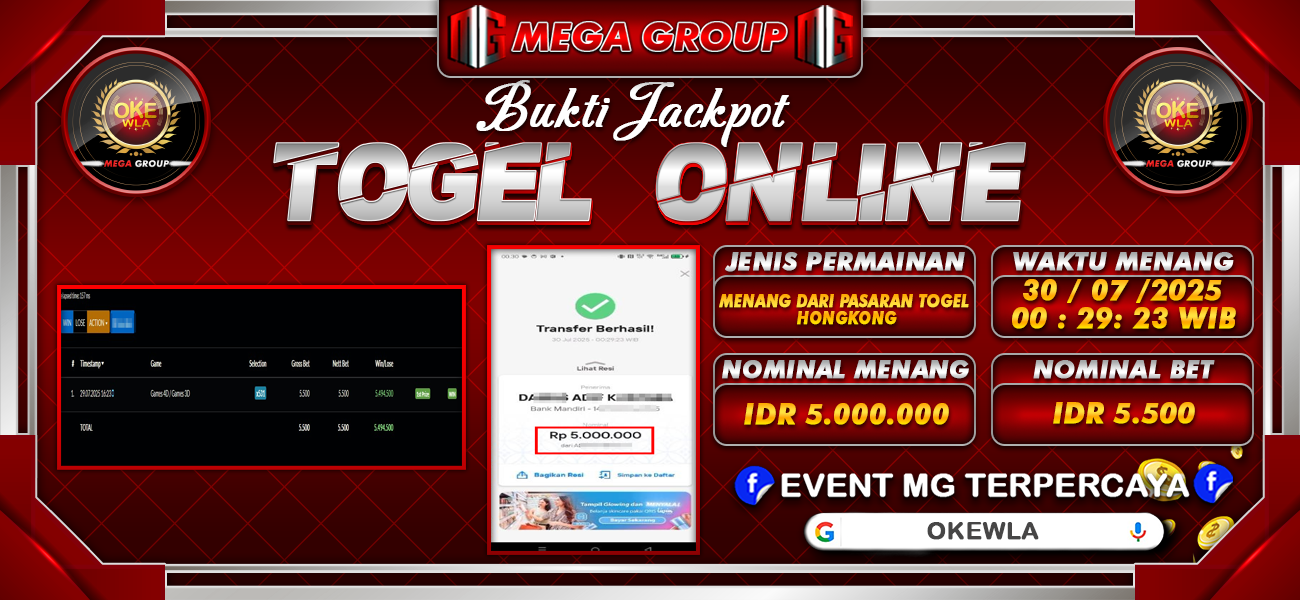 Bukti JP situs Okewla hari Rabu, 30 Juli 2025