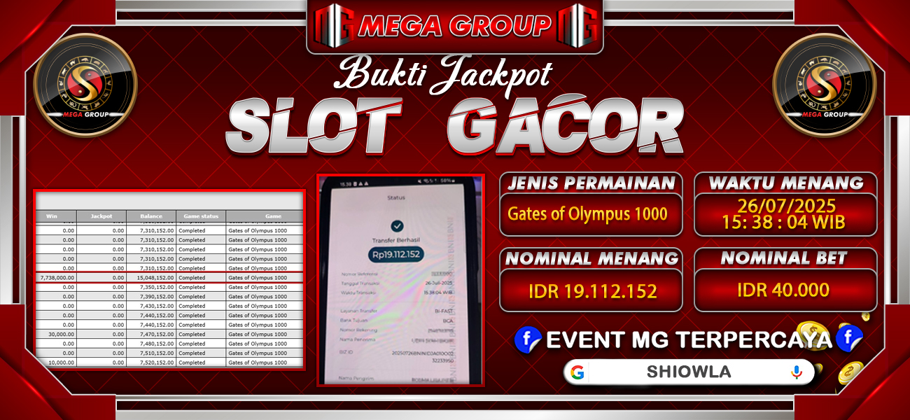 Bukti JP situs Shiowla hari Sabtu, 26 Juli 2025