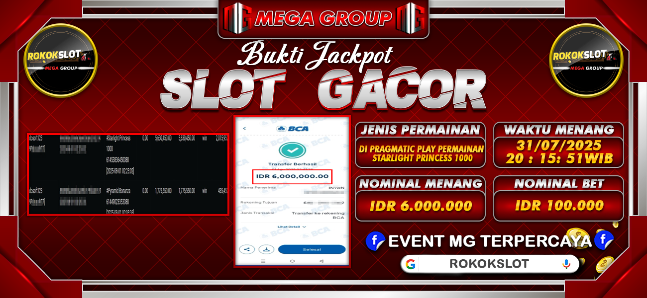 Bukti JP situs Rokokslot hari Jumat, 01 Agustus 2025
