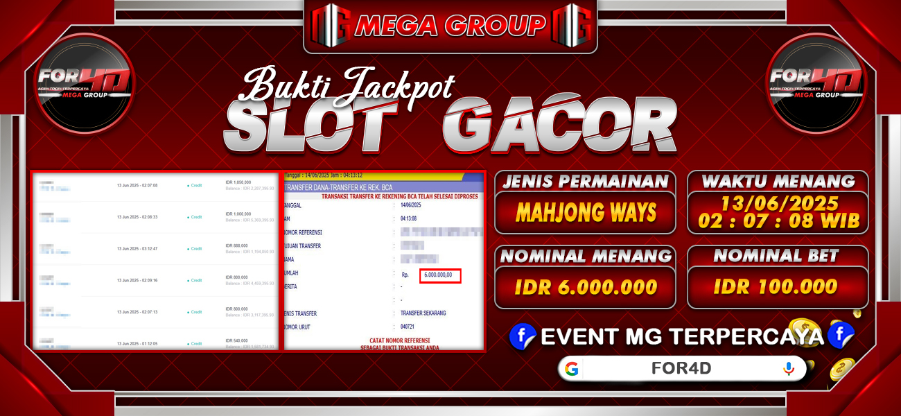 Bukti JP situs For4D hari Sabtu, 14 Juni 2025