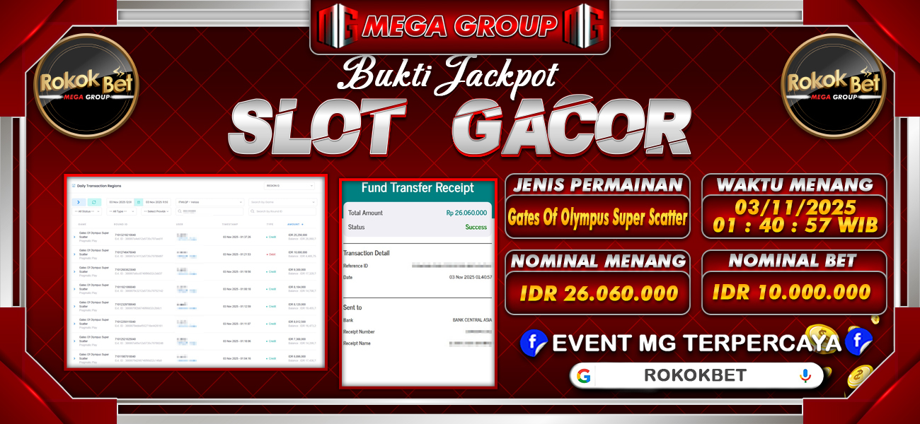 Bukti JP situs Rokokbet hari Senin, 03 November 2025