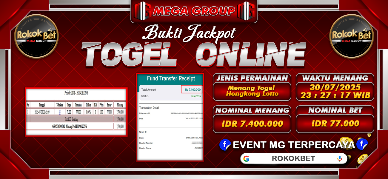 Bukti JP situs Rokokbet hari Kamis, 31 Juli 2025