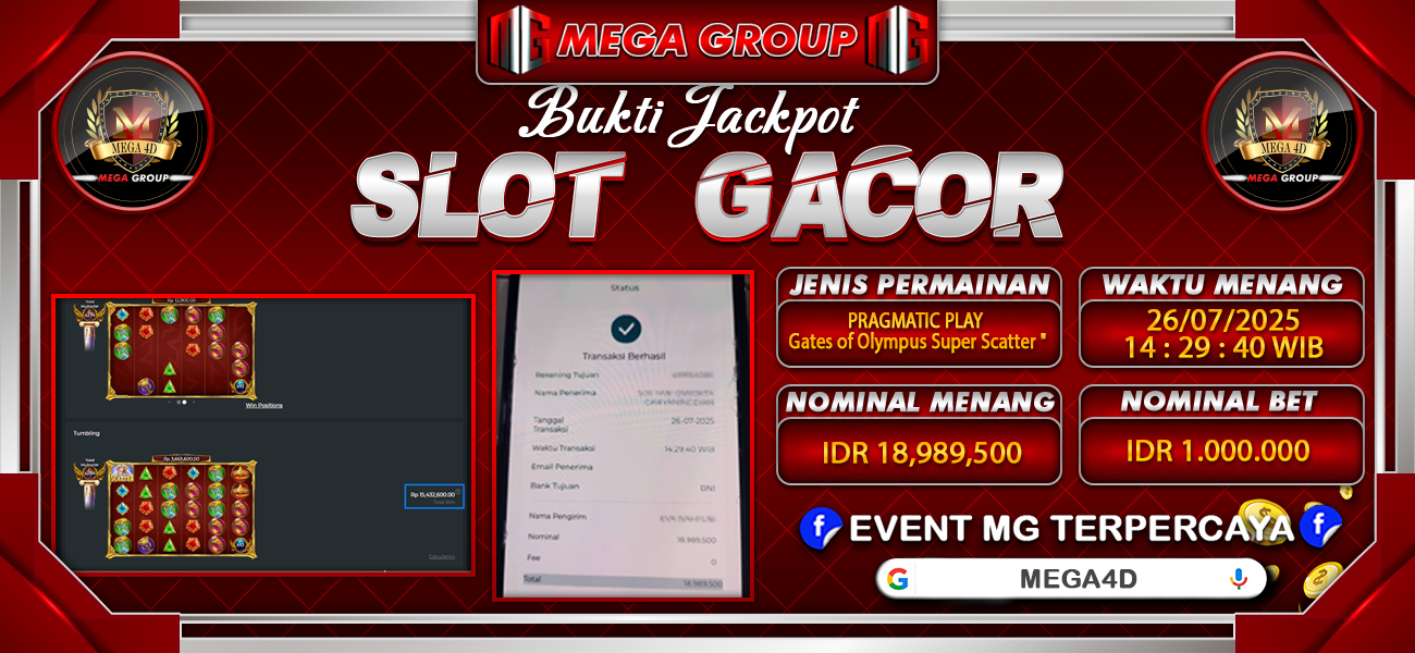 Bukti JP situs Mega4D hari Sabtu, 26 Juli 2025
