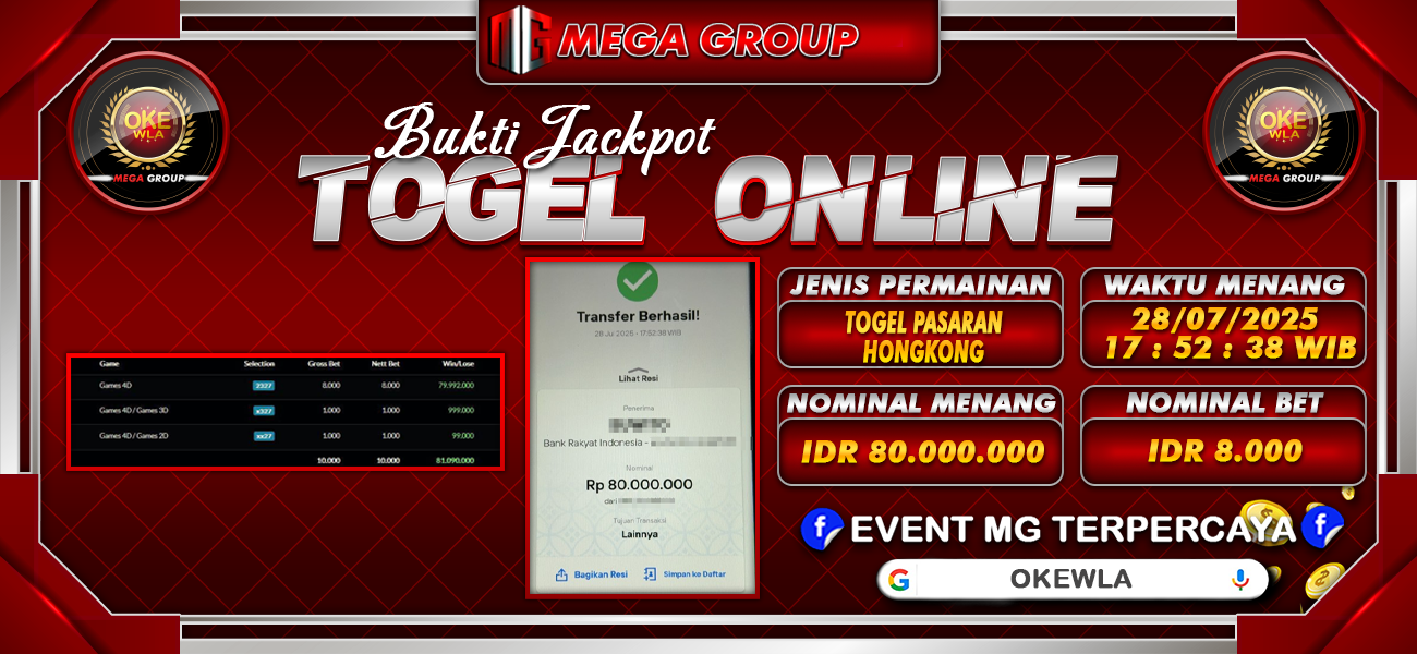 Bukti JP situs Okewla hari Senin, 28 Juli 2025