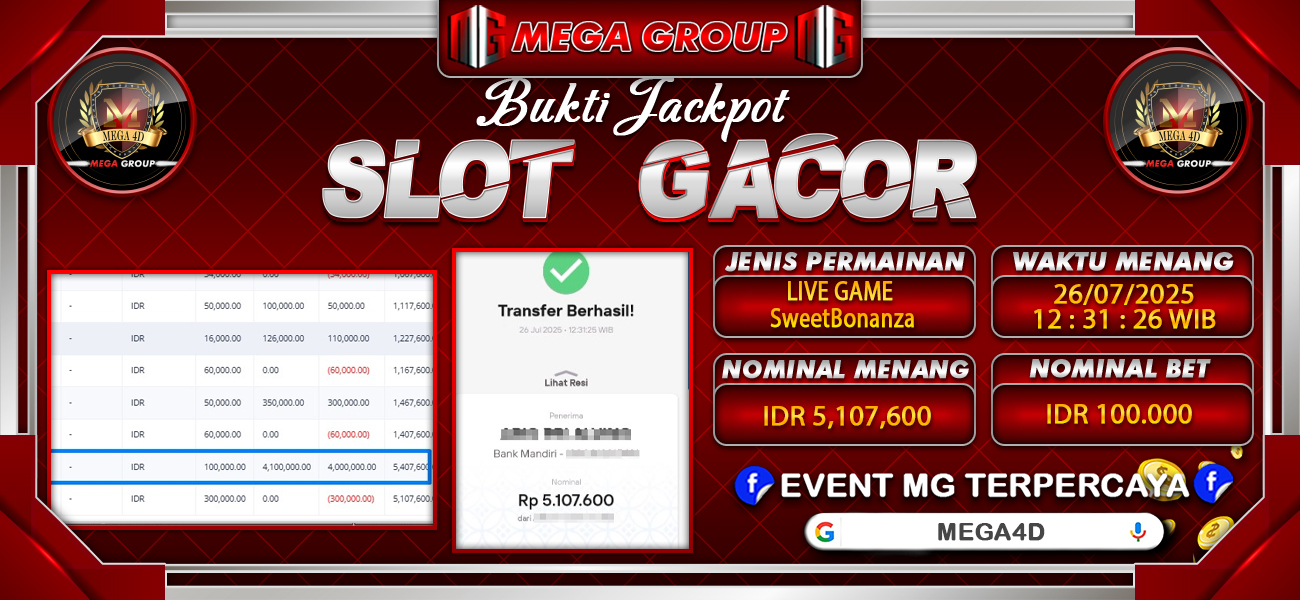 Bukti JP situs Mega4D hari Sabtu, 26 Juli 2025
