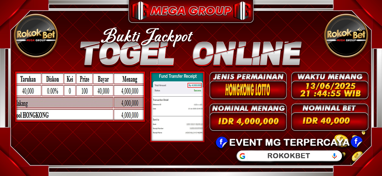 Bukti JP situs Rokokbet hari Sabtu, 14 Juni 2025