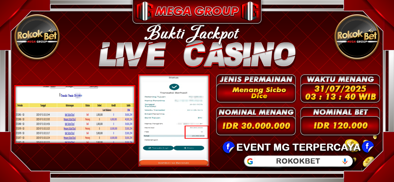 Bukti JP situs Rokokbet hari Kamis, 31 Juli 2025