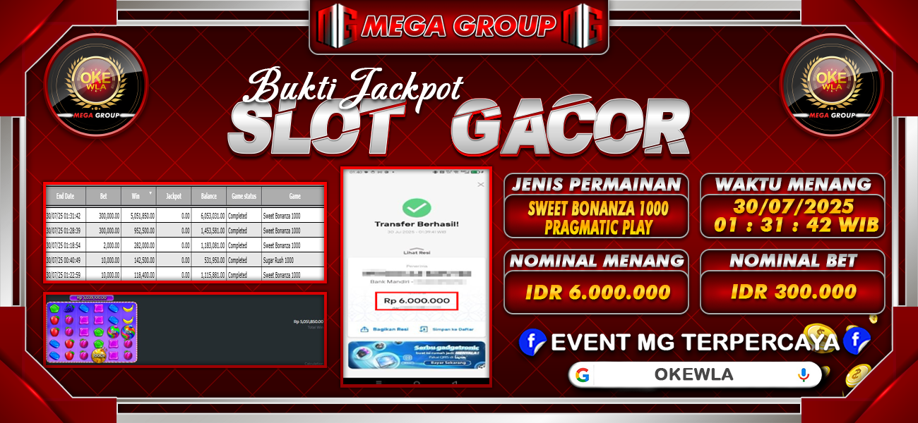 Bukti JP situs Okewla hari Rabu, 30 Juli 2025